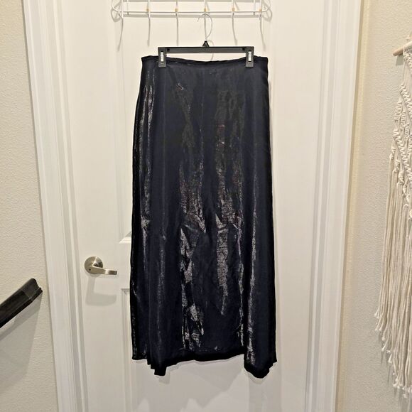 Fiesta Formal Sz XL Shiny Black Maxi Skirt Liquid Metal Dance Prom Party USA - Picture 1 of 9